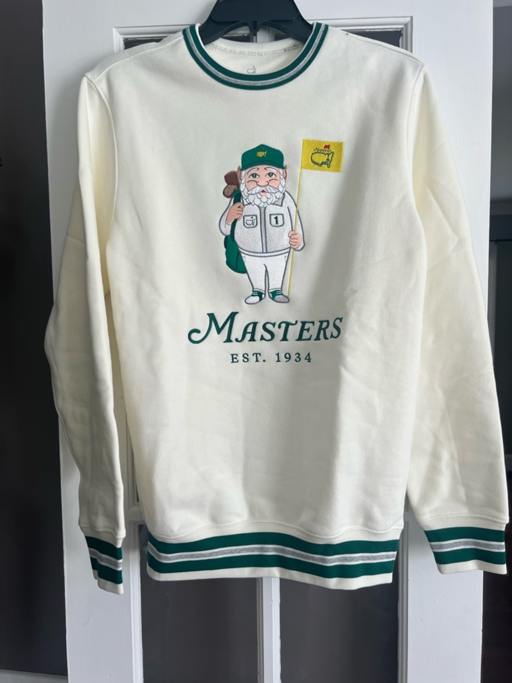 Masters Cream Crewneck Sweater with Green & Yellow Masters Logo